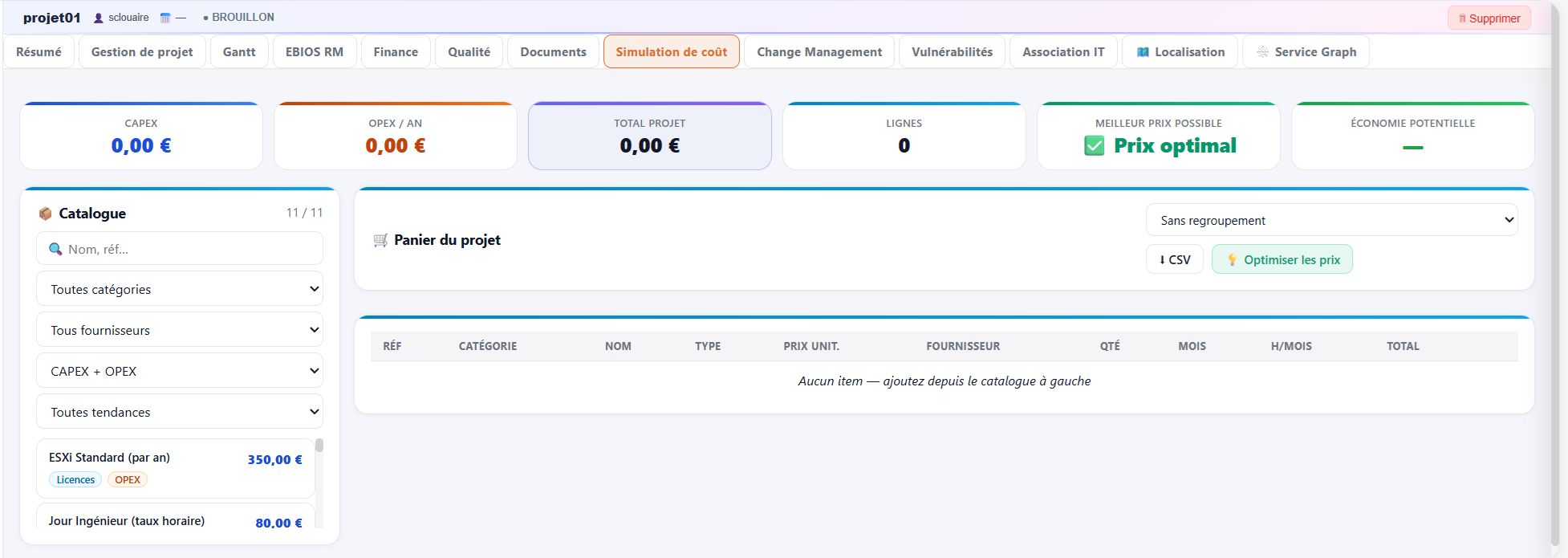 Simulation co&ucirc;t
